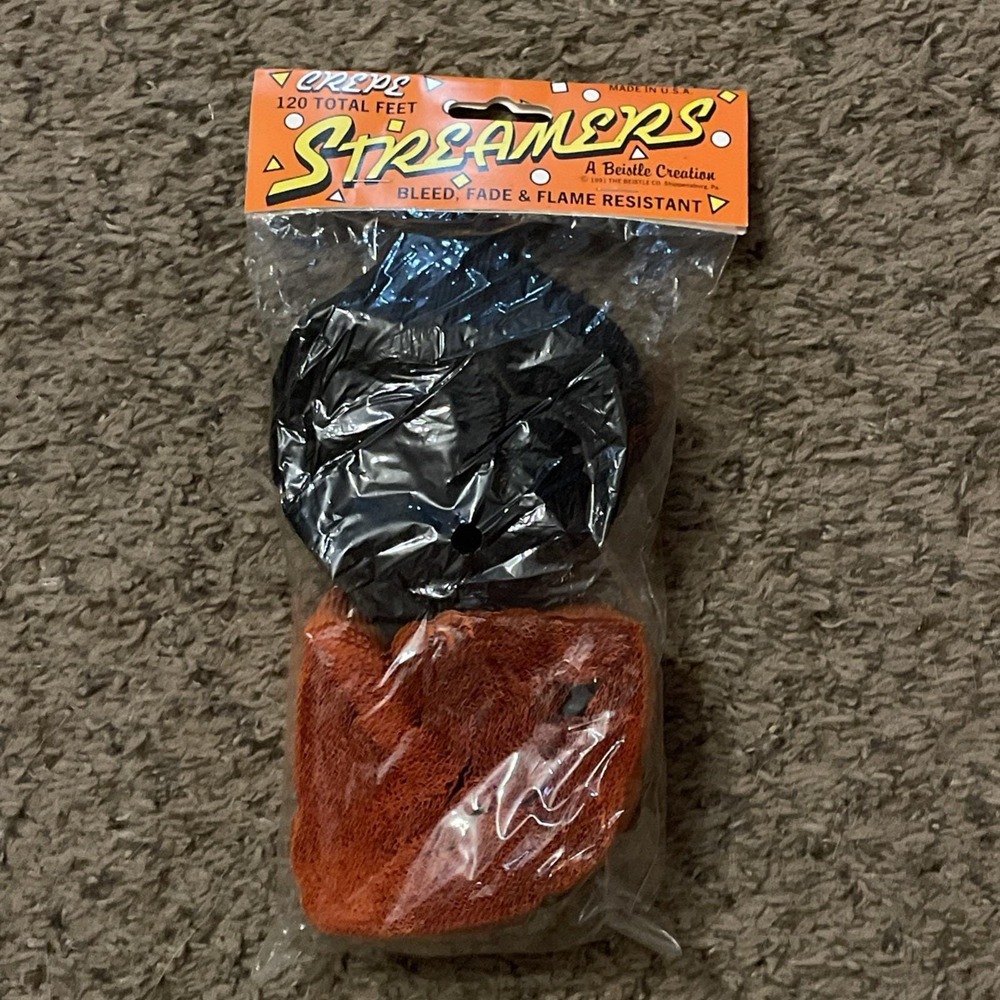 Vintage 1991 A Beistle Creation Halloween Crepe Paper Streamers Orange Black NIP